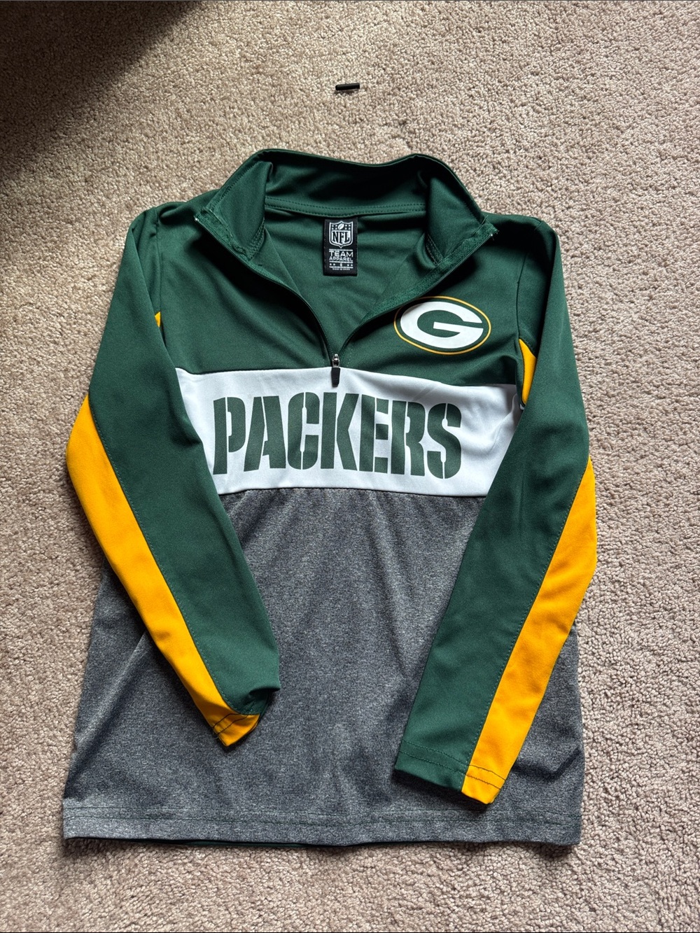 NFL Green, Gray & Yellow Packers Zip Pullover, Size 8